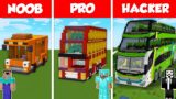 BUS CAR BASE HOUSE BUILD CHALLENGE – NOOB vs PRO vs HACKER / Minecraft Battle Animation