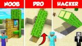 INSIDE CACTUS BLOCK BASE HOUSE BUILD CHALLENGE – NOOB vs PRO vs HACKER / Minecraft Battle Animation
