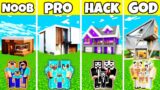 Minecraft: HANDSOME PRIME HOUSE BUILD CHALLENGE – NOOB vs PRO vs HACKER vs GOD