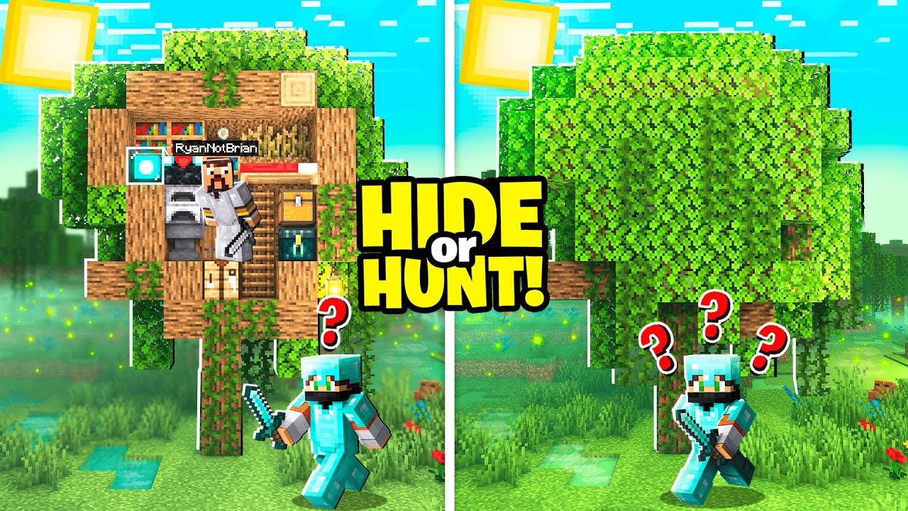 Minecraft Hide or Hunt, But in a Secret Swamp TREE Base! Minecraft videos