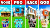 Minecraft: LITE PRIME MANSION HOUSE BUILD CHALLENGE – NOOB vs PRO vs HACKER vs GOD