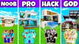 Minecraft: PRETTY MODERN HOUSE BUILD CHALLENGE – NOOB vs PRO vs HACKER vs GOD