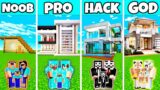 Minecraft: PRIME PRETTY MANSION HOUSE BUILD CHALLENGE – NOOB vs PRO vs HACKER vs GOD