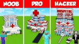 HOSPITAL CLINIC BASE HOUSE BUILD CHALLENGE – NOOB vs PRO vs HACKER / Minecraft Battle Animation