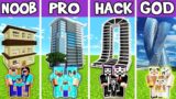 Minecraft Battle : HUGE SKYSCRAPER BUILD CHALLENGE – NOOB vs PRO vs HACKER vs GOD / Animation