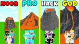 Minecraft Battle: NOOB vs PRO vs HACKER vs GOD: LAVA VOLCANO BASE HOUSE BUILD CHALLENGE / Animation