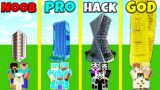 Minecraft Battle: NOOB vs PRO vs HACKER vs GOD: SKYSCRAPER BASE HOUSE BUILD CHALLENGE / Animation
