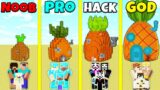 Minecraft Battle: NOOB vs PRO vs HACKER vs GOD: SPONGEBOB BASE HOUSE BUILD CHALLENGE / Animation
