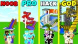Minecraft Battle: NOOB vs PRO vs HACKER vs GOD: WATER PARK SLIDE HOUSE BUILD CHALLENGE / Animation