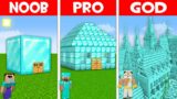 SECRET DIAMOND HOUSE BUILD CHALLENGE! DIAMOND BLOCK HOUSE vs DIAMOND CASTLE! Minecraft NOOB vs PRO!