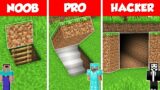 SECRET UNDERGROUND BASE HOUSE BUILD CHALLENGE – NOOB vs PRO vs HACKER / Minecraft Battle Animation