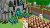 Villagers attacked the Cave of Monsters! Zombie! Creeper! Enderman! Spider! in Minecraft