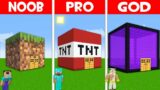 WHICH ONE BLOCK HOUSE is BETTER? DIRT vs TNT vs PORTAL BLOCK BASE in Minecraft NOOB vs PRO vs GOD!