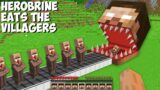 Why this EVIL HEROBRINE HEAD EATING ALL VILLAGERS in Minecraft ? SCARY HEROBRINE !