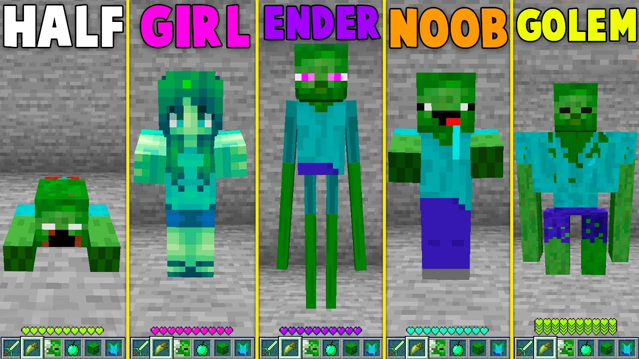 10 TYPES of MINECRAFT ZOMBIE HOW to play GIRL BUILDER MUTANT NOOB VS PRO ANIMATION Minecraft