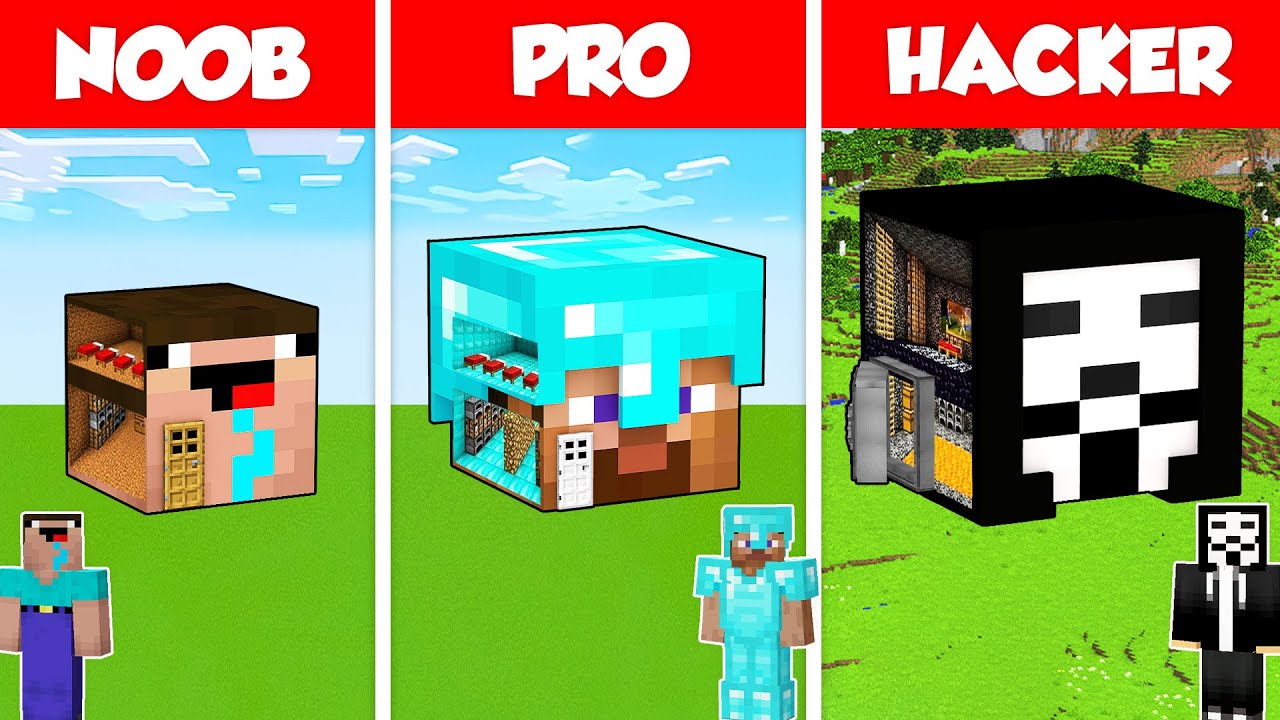 INSIDE HEAD BLOCK BASE HOUSE BUILD CHALLENGE - NOOB vs PRO vs HACKER ...