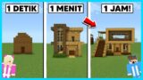 MIPAN & ZUZUZU Buat Rumah Hanya Dari Kayu 1 Detik Vs 1 Menit Vs 1 Jam! – Minecraft