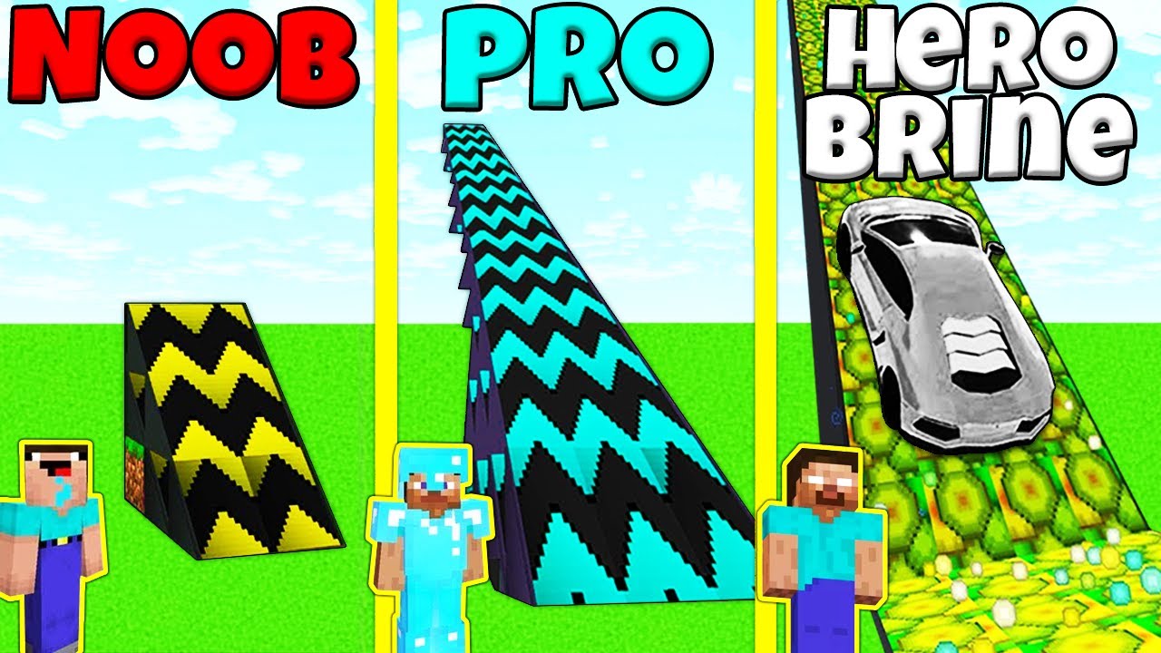 Minecraft Battle Noob Vs Pro Vs Herobrine Springboard Ramp Base House Build Challenge 