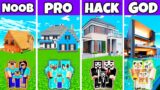 Minecraft: CONTEMPORARY PRETTY HOUSE BUILD CHALLENGE – NOOB vs PRO vs HACKER vs GOD
