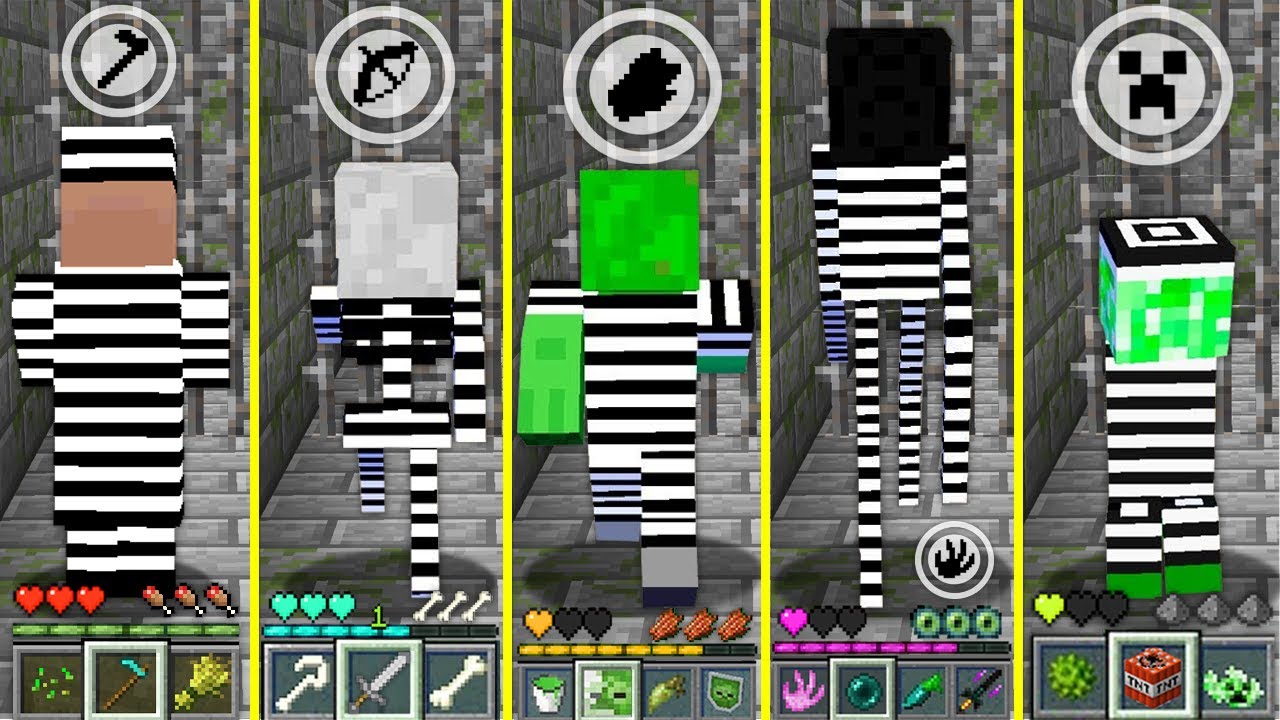 Minecraft HOW to play PRISONER ENDERMAN ZOMBIE VILLAGER CREEPER ...