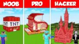 TNT BLOCK BASE HOUSE BUILD CHALLENGE – NOOB vs PRO vs HACKER / Minecraft Battle Animation