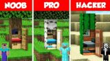 INSIDE TREE BASE HOUSE BUILD CHALLENGE – NOOB vs PRO vs HACKER / Minecraft Battle Animation