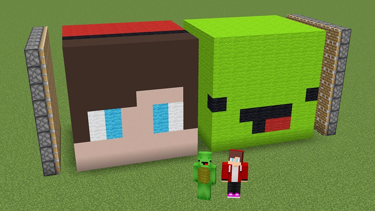 Maizen Giant JJ and Mikey's Head in minecraft Mazien jay jay Mizen