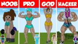 Minecraft TNT MUSCLE GIRL HOUSE BUILD CHALLENGE – NOOB vs PRO vs GOD vs HACKER / Animation