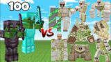 All Iron Golem Vs 100 ZOMBIES – full netherite, diamond Armor with Sword – which iron golem defeat