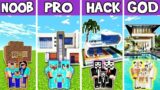 Minecraft : Family Simple Modern House Build Challenge – Noob VS Pro VS Hacker VS GOD / Animation