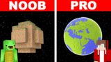 NOOB vs PRO Mikey's PLANET vs JJ's PLANET in Minecraft (Maizen JJ Mikey) cakeman hypercow challenge