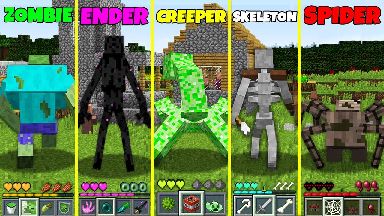 Zombie Enderman Spider Skeleton Creeper Attacked The Village In Minecraft Master School My Craft 6387