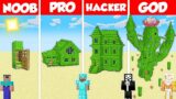 CACTUS HOUSE BASE BUILD CHALLENGE – Minecraft Battle: NOOB vs PRO vs HACKER vs GOD / Animation