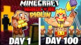 I Survived 100 DAYS as a PIGLIN in HARDCORE Minecraft!