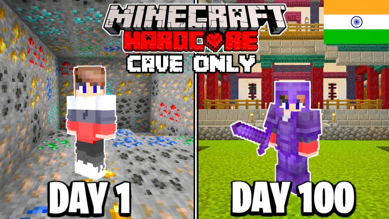 I Survived 100 Days In A Cave Only World In Minecraft Hardcore Hindi Minecraft Videos 0955