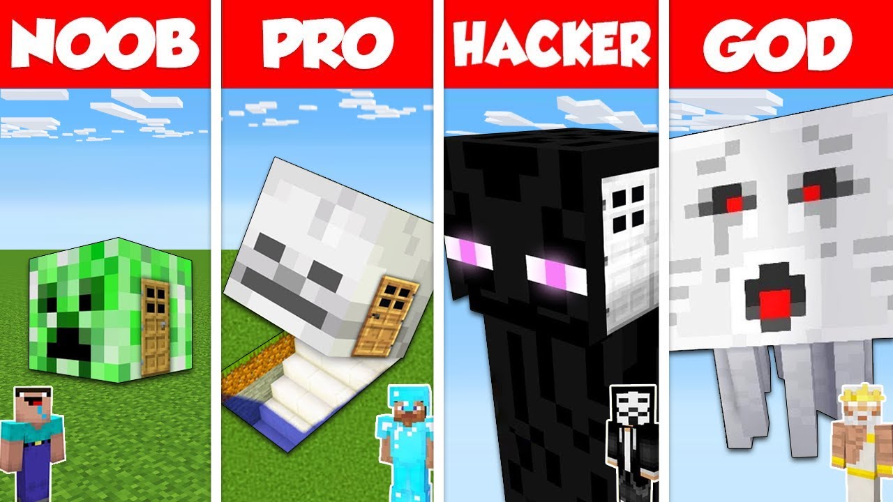 Minecraft Battle: NOOB vs PRO vs HACKER vs GOD: MONSTER HEAD HOUSE BASE ...