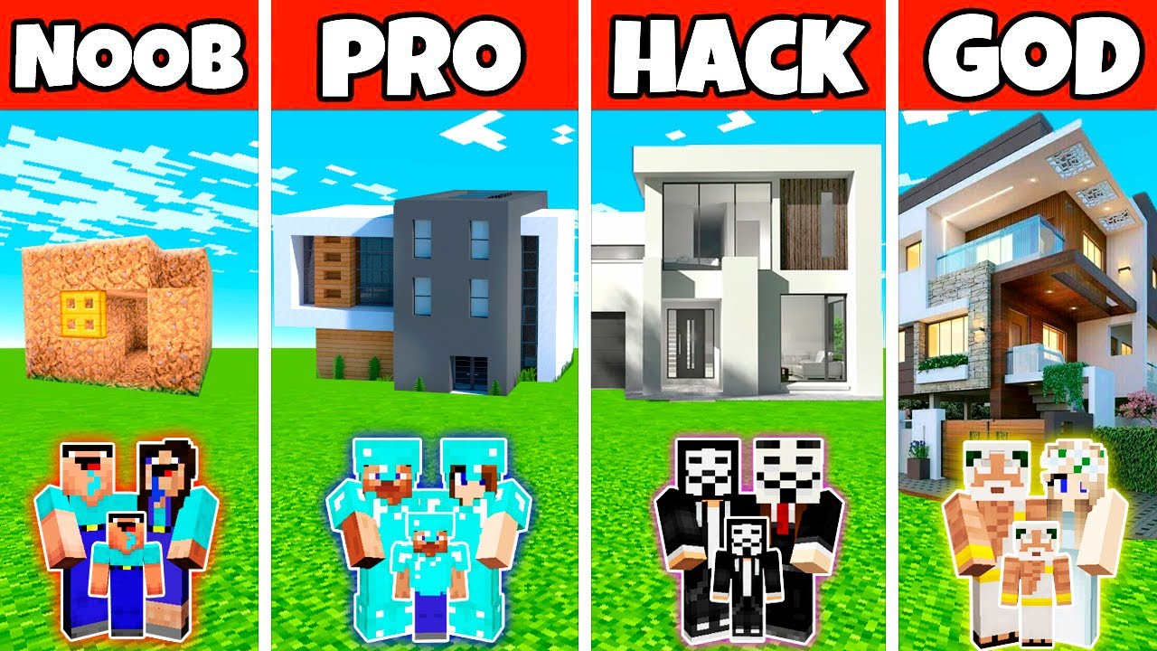 Minecraft Family Casual Modern House Build Challenge Noob Vs Pro Vs Hacker Vs God Animation Minecraft Family Casual Modern House Build Challenge Noob Vs Pro Vs Hacker Vs God Animation