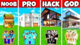 Minecraft: Fast Casual House Build Challenge – Noob vs Pro vs Hacker vs God