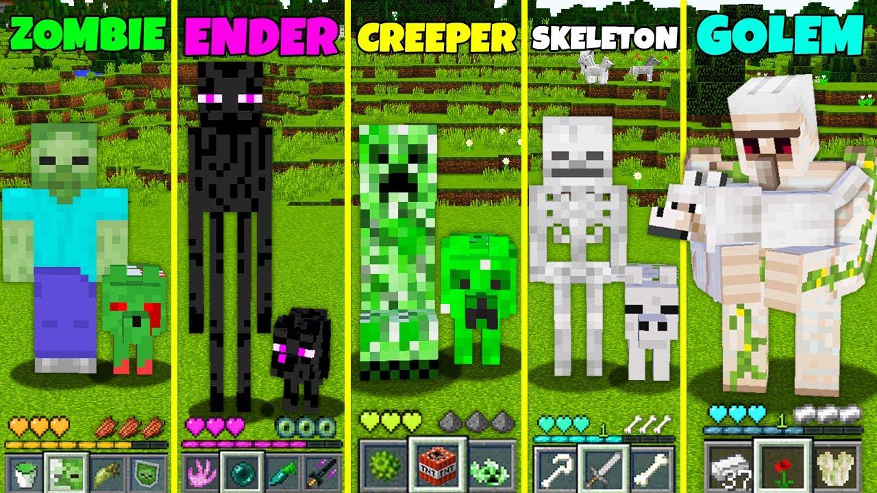 Minecraft PETS ZOMBIE ENDERMAN CREEPER SKELETON monster school ...