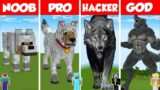 Minecraft WOLF STATUE HOUSE BUILD CHALLENGE – NOOB vs PRO vs HACKER vs GOD / Dog Animation