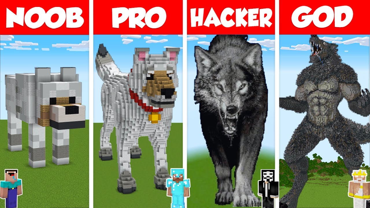 Minecraft WOLF STATUE HOUSE BUILD CHALLENGE NOOB vs PRO vs HACKER vs