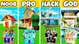 Minecraft Battle: Family Modern Casual House Build Challenge – Noob vs Pro vs Hacker vs God