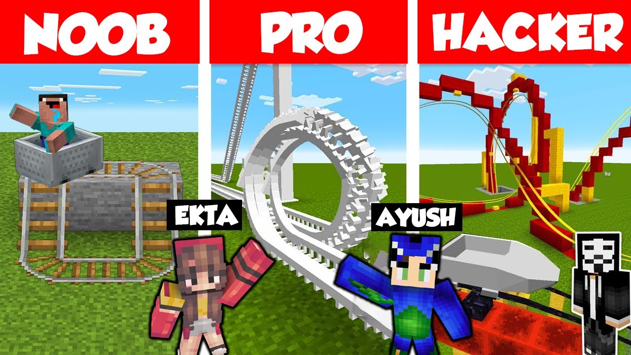 Minecraft ROLLER COASTER BUILD CHALLENGE : NOOB vs PRO vs HACKER ...