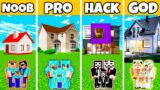 Minecraft Battle: Family Contemporary New House Build Challenge – Noob vs Pro vs Hacker vs God