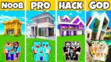 Minecraft Battle: Modern Family New House Build Challenge – Noob vs Pro vs Hacker vs God