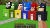 What INSIDE HOUSES SUPERHEROES! BATMAN! OPTIMUS PRIME! FLASH! SHE HULK! SUPERMAN! in Minecraft!