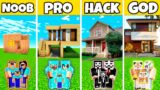 Minecraft Battle: Family Easy New Modern House Build Challenge – Noob vs Pro vs Hacker vs God