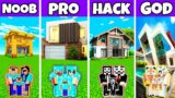 Minecraft Battle : Family Modern Luxe House Build Challenge – Noob vs Pro vs Hacker vs God