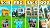 Minecraft Battle: Family New Brand Modern Mansion Build Challenge – Noob vs Pro vs Hacker vs God