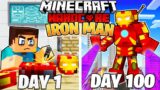 I Survived 100 DAYS as IRON MAN in HARDCORE Minecraft!